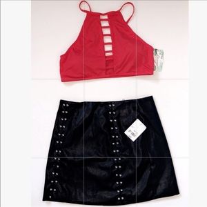 Black Leather Studded Skirt